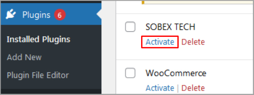 activate sobex tech plugin